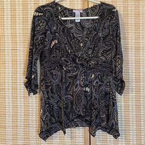 Vol 1 Womens M‎ Top Black Paisley Asymmetrical Boho Whimsigoth Babydoll Y2K